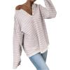 imageSHENHE Womens Striped Long Sleeve Button Up Ribbed Knit Oversized Sweater TopsLight Pink