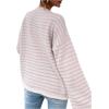 imageSHENHE Womens Striped Long Sleeve Button Up Ribbed Knit Oversized Sweater TopsLight Pink