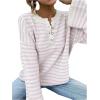 imageSHENHE Womens Striped Long Sleeve Button Up Ribbed Knit Oversized Sweater TopsLight Pink