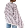 imageSHENHE Womens Striped Long Sleeve Button Up Ribbed Knit Oversized Sweater TopsPurple
