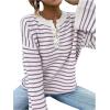 imageSHENHE Womens Striped Long Sleeve Button Up Ribbed Knit Oversized Sweater TopsPurple