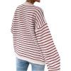 imageSHENHE Womens Striped Long Sleeve Button Up Ribbed Knit Oversized Sweater TopsRed and White