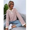 imageSHENHE Womens Striped Long Sleeve Button Up Ribbed Knit Oversized Sweater TopsRed and White