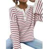 imageSHENHE Womens Striped Long Sleeve Button Up Ribbed Knit Oversized Sweater TopsRed and White