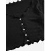 imageSHENHE Womens V Neck Button Up Long Sleeve Lettuce Trim Ribbed Crop Tops T ShirtsBlack