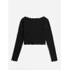 imageSHENHE Womens V Neck Button Up Long Sleeve Lettuce Trim Ribbed Crop Tops T ShirtsBlack