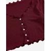 imageSHENHE Womens V Neck Button Up Long Sleeve Lettuce Trim Ribbed Crop Tops T ShirtsBurgundy