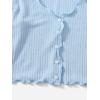 imageSHENHE Womens V Neck Button Up Long Sleeve Lettuce Trim Ribbed Crop Tops T ShirtsLight Blue
