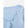 imageSHENHE Womens V Neck Button Up Long Sleeve Lettuce Trim Ribbed Crop Tops T ShirtsLight Blue