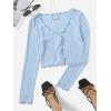 imageSHENHE Womens V Neck Button Up Long Sleeve Lettuce Trim Ribbed Crop Tops T ShirtsLight Blue