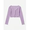 imageSHENHE Womens V Neck Button Up Long Sleeve Lettuce Trim Ribbed Crop Tops T ShirtsLilac Purple