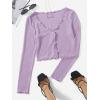 imageSHENHE Womens V Neck Button Up Long Sleeve Lettuce Trim Ribbed Crop Tops T ShirtsLilac Purple