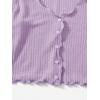 imageSHENHE Womens V Neck Button Up Long Sleeve Lettuce Trim Ribbed Crop Tops T ShirtsLilac Purple