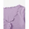 imageSHENHE Womens V Neck Button Up Long Sleeve Lettuce Trim Ribbed Crop Tops T ShirtsLilac Purple