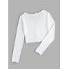 imageSHENHE Womens V Neck Button Up Long Sleeve Lettuce Trim Ribbed Crop Tops T ShirtsWhite