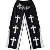 imageSHENHE Boys Y2K Pants Cross Print Elastic Waist Drawstring Wide Leg Pocket Athletic SweatpantsBlack