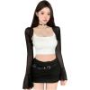 imageSHENHE Womens 2 Piece Set Mesh Sheer Flare Sleeve Bolero Shrug and Crop Camisole TopBlack