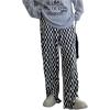 imageSHENHE Womens Checkered Pants Split Hem Straight Leg Elastic Waist Casual Loose PantsBlack and White
