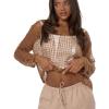 imageSHENHE Womens Sheer Hollow Out Off Shoulder Distressed Grunge Punk Sexy Sweater Knit Top Bikini Coverup TopMocha Brown