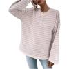 imageSHENHE Womens Striped Long Sleeve Button Up Ribbed Knit Oversized Sweater TopsLight Pink