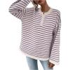 imageSHENHE Womens Striped Long Sleeve Button Up Ribbed Knit Oversized Sweater TopsPurple