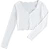 imageSHENHE Womens V Neck Button Up Long Sleeve Lettuce Trim Ribbed Crop Tops T ShirtsWhite
