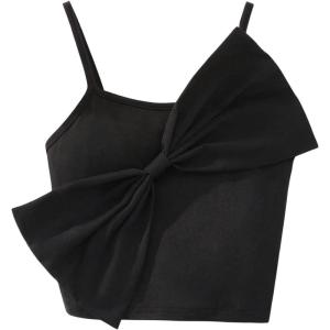 imageSHENHE Girls Big Bow Front Spaghetti Strap Scoop Neck Sleeveless Cute Camisole TopBlack