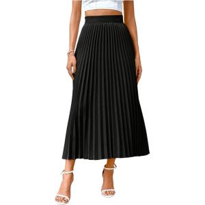 imageSHENHE Womens High Waisted A Line Maxi Pleated Skirts Office Work Elegant Basic Long SkirtsBlack