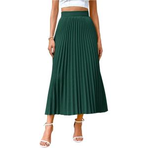 imageSHENHE Womens High Waisted A Line Maxi Pleated Skirts Office Work Elegant Basic Long SkirtsDark Green