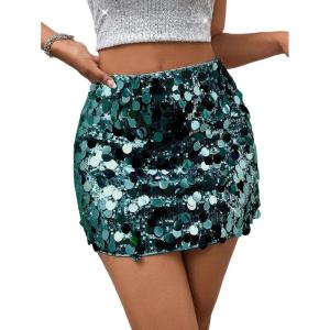 imageSHENHE Womens Sparkly Sequin High Waist Party Club Mini Bodycon Rave SkirtDark Green