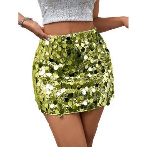 imageSHENHE Womens Sparkly Sequin High Waist Party Club Mini Bodycon Rave SkirtGreen
