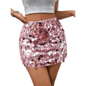 imageSHENHE Womens Sparkly Sequin High Waist Party Club Mini Bodycon Rave SkirtPink