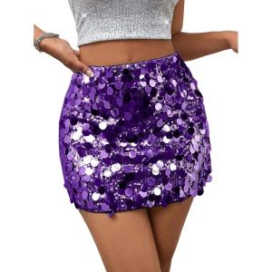 imageSHENHE Womens Sparkly Sequin High Waist Party Club Mini Bodycon Rave SkirtPurple