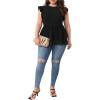 imageSHENHE Womens Plus Size Backless Top Tie Back Short Sleeve Ruffle Lace Tank Peplum Top Elegant Blouse ShirtBlack
