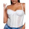 imageSHENHE Womens Plus Size Bustier Lace Trim Mesh Slim Fitted Sexy Crop Camisole TopWhite