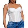imageSHENHE Womens Plus Size Bustier Lace Trim Mesh Slim Fitted Sexy Crop Camisole TopWhite