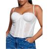 imageSHENHE Womens Plus Size Bustier Lace Trim Mesh Slim Fitted Sexy Crop Camisole TopWhite