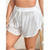 imageSHENHE Womens Plus Size Drawstring Waist Cover Ups Shorts Sheer Loose Boho Shorts Beachwear White 1XL
