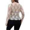 imageSHENHE Womens Plus Size Floral Lace Mesh Long Sleeve Sheer See Through Crop Top Sexy BlouseApricot