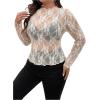 imageSHENHE Womens Plus Size Floral Lace Mesh Long Sleeve Sheer See Through Crop Top Sexy BlouseApricot