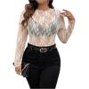 imageSHENHE Womens Plus Size Floral Lace Mesh Long Sleeve Sheer See Through Crop Top Sexy BlouseApricot
