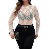 imageSHENHE Womens Plus Size Floral Lace Mesh Long Sleeve Sheer See Through Crop Top Sexy BlouseApricot