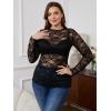 imageSHENHE Womens Plus Size Floral Lace Mesh Long Sleeve Sheer See Through Crop Top Sexy BlouseBlack
