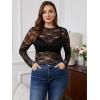 imageSHENHE Womens Plus Size Floral Lace Mesh Long Sleeve Sheer See Through Crop Top Sexy BlouseBlack