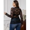imageSHENHE Womens Plus Size Floral Lace Mesh Long Sleeve Sheer See Through Crop Top Sexy BlouseBlack
