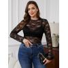 imageSHENHE Womens Plus Size Floral Lace Mesh Long Sleeve Sheer See Through Crop Top Sexy BlouseBlack