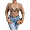 imageSHENHE Womens Plus Size Floral Lace Mesh Long Sleeve Sheer See Through Crop Top Sexy BlouseBrown