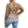 imageSHENHE Womens Plus Size Floral Lace Mesh Long Sleeve Sheer See Through Crop Top Sexy BlouseBrown
