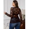 imageSHENHE Womens Plus Size Floral Lace Mesh Long Sleeve Sheer See Through Crop Top Sexy BlouseCoffee Brown