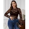 imageSHENHE Womens Plus Size Floral Lace Mesh Long Sleeve Sheer See Through Crop Top Sexy BlouseCoffee Brown